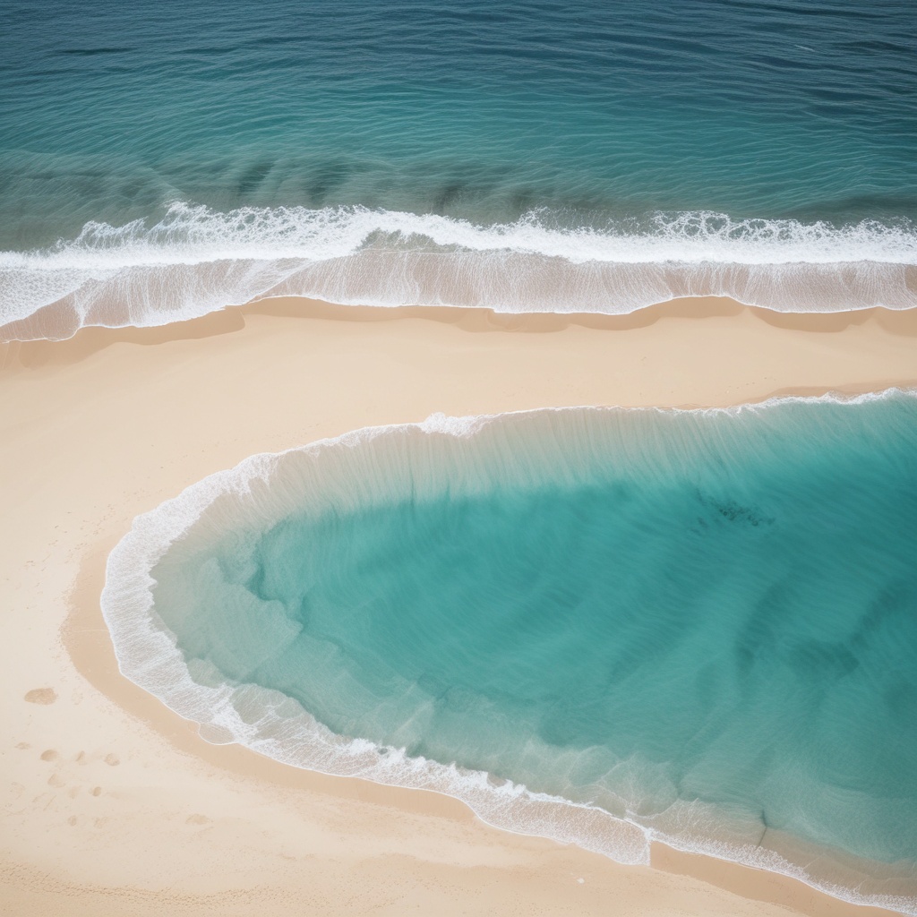 White sandy beach and blue sea viewed from above during summer in Hawaii